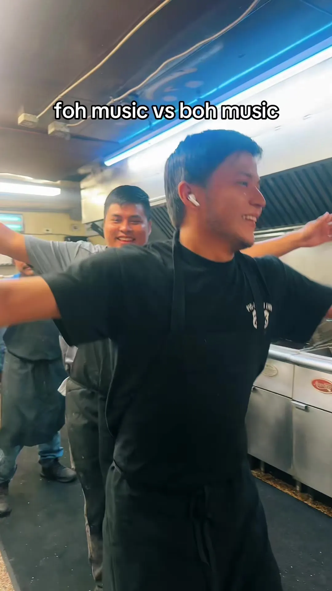 Kitchen crew dancing on the line at Pic-A-Lilli Inn